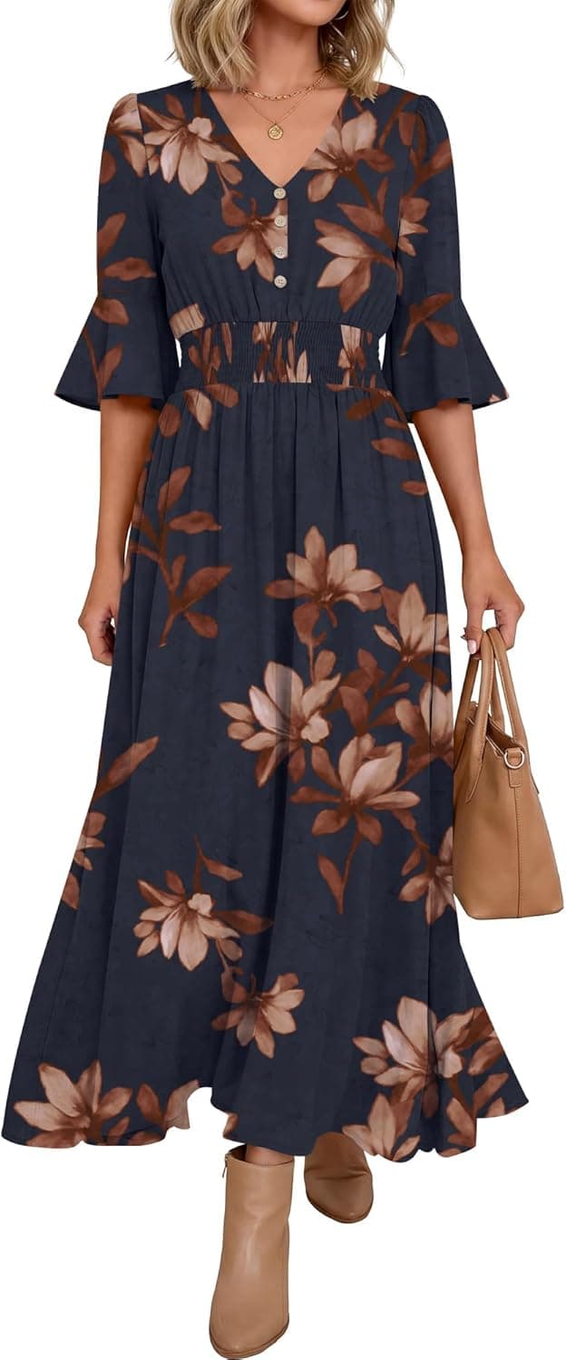 ANRABESS Bohemian V-Neck Ruffle Maxi Dress - Image 1