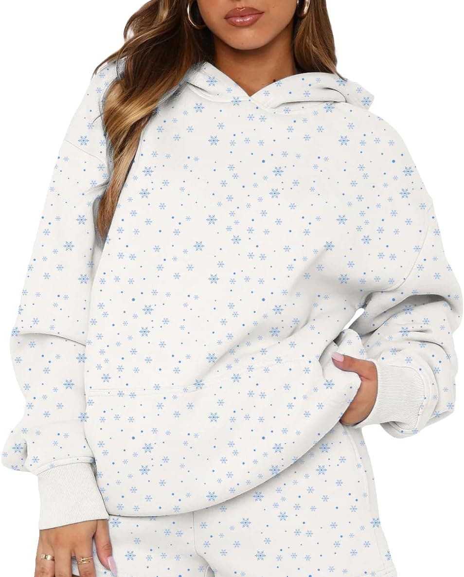 BAIGRAM Oversized Floral Fleece Hoodie - Y2K Snowflake Print - Image 1