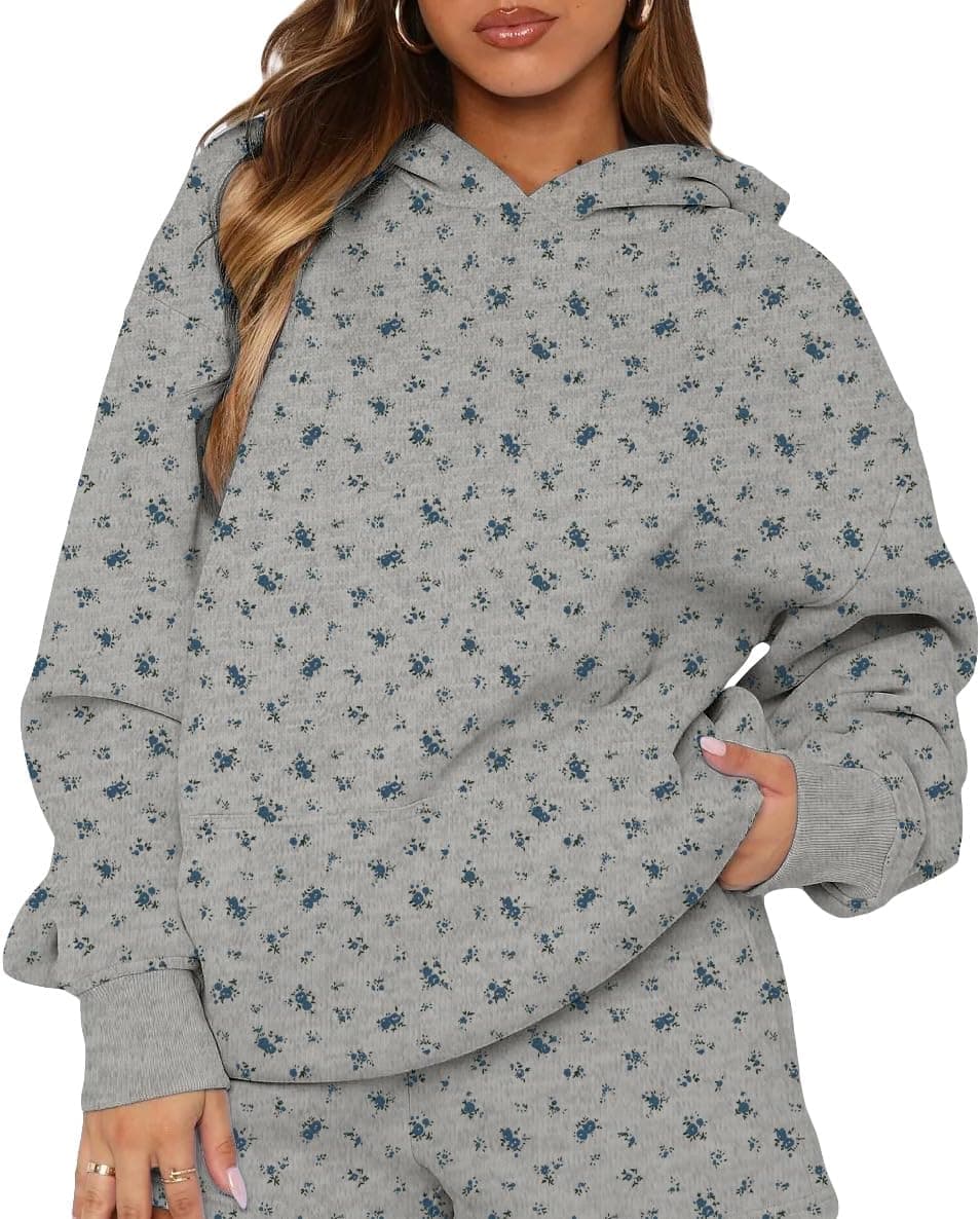 BAIGRAM Ditsy Floral Fleece Hoodie - Oversized Y2K Style - Image 1