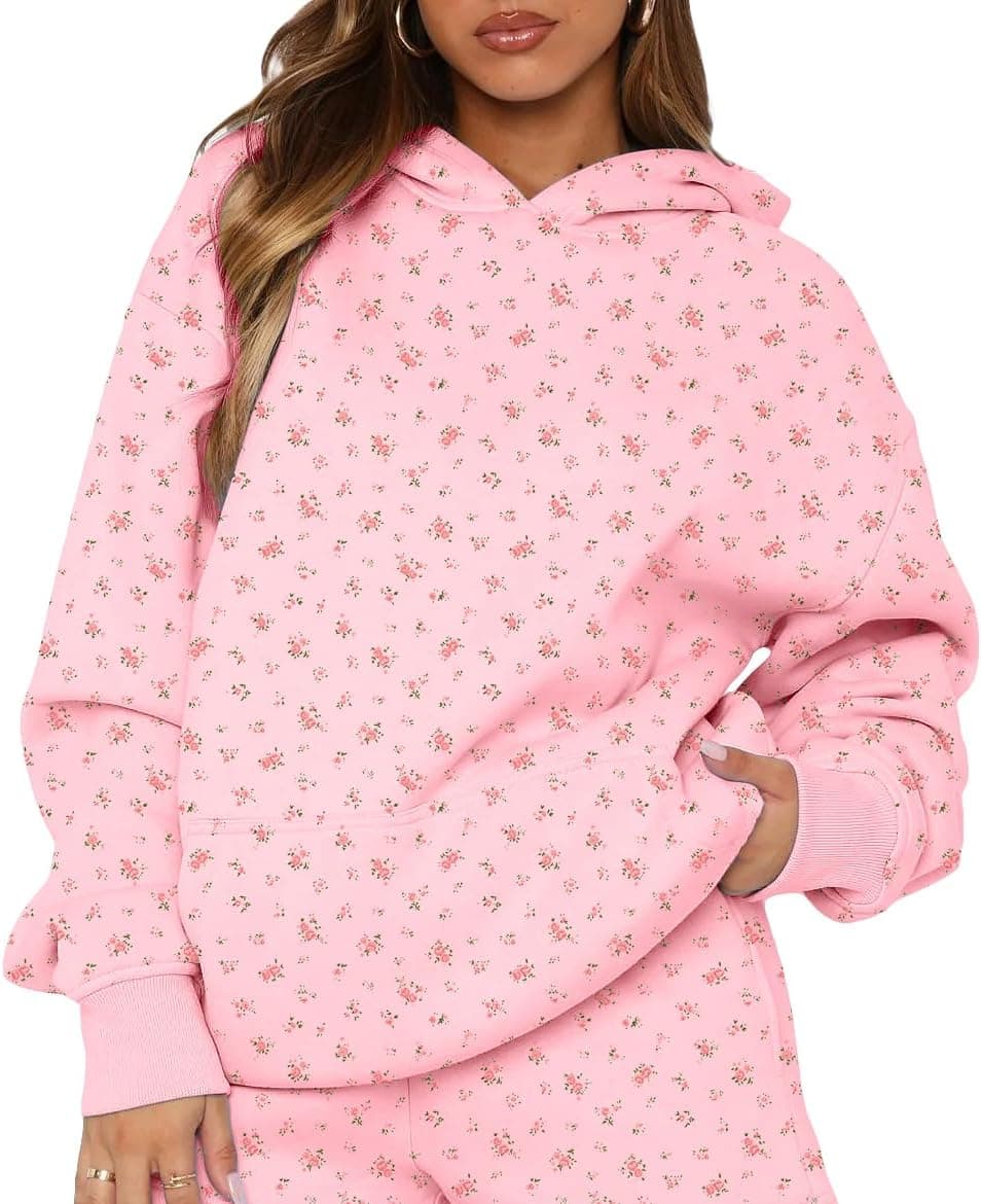BAIGRAM Oversized Floral Fleece Hoodie - Y2K Snowflake Print - Image 1