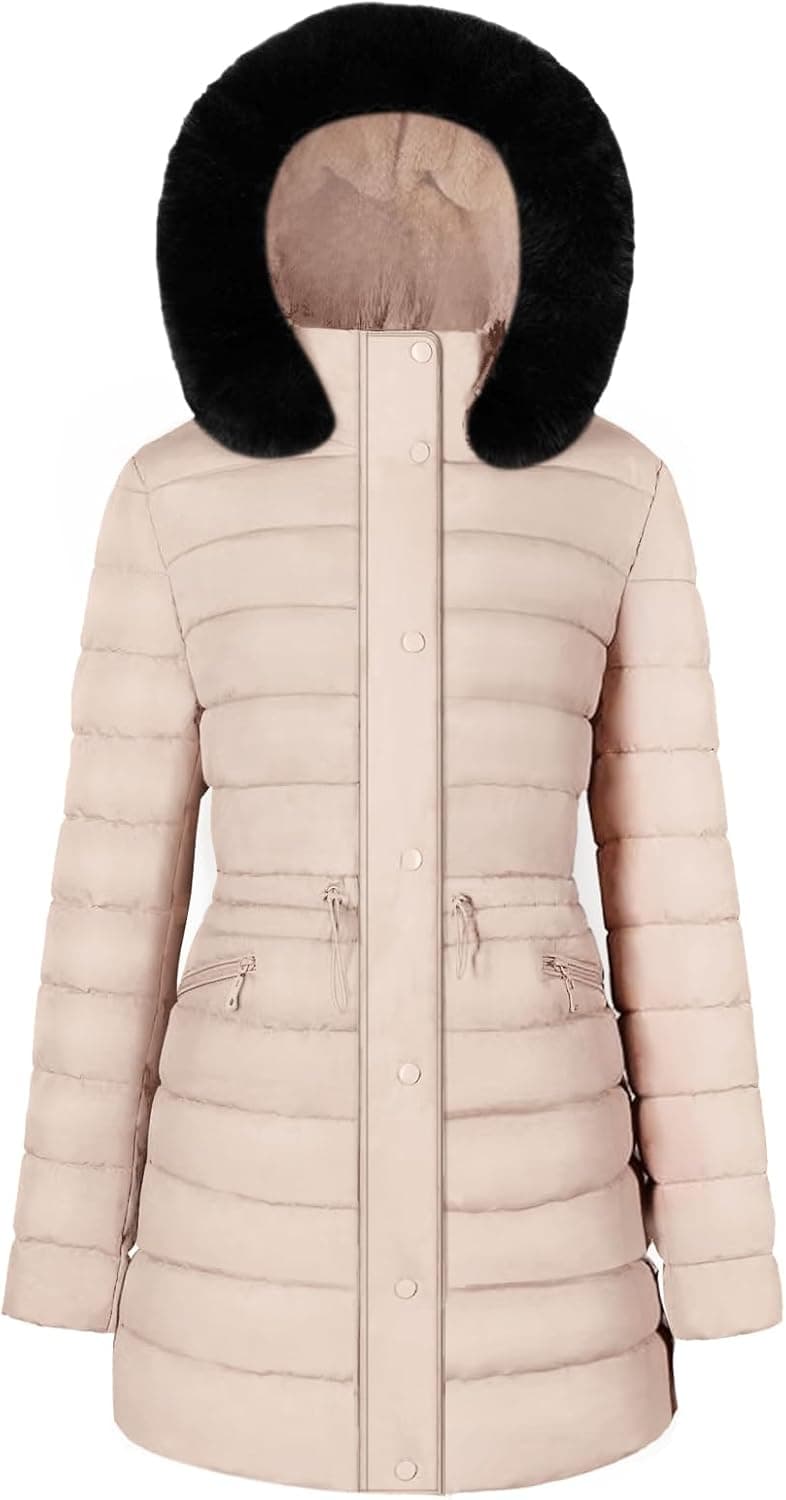 BodiLove Faux Fur Hooded Puffer Jacket - Fleece Lined Winter Coat - Image 1