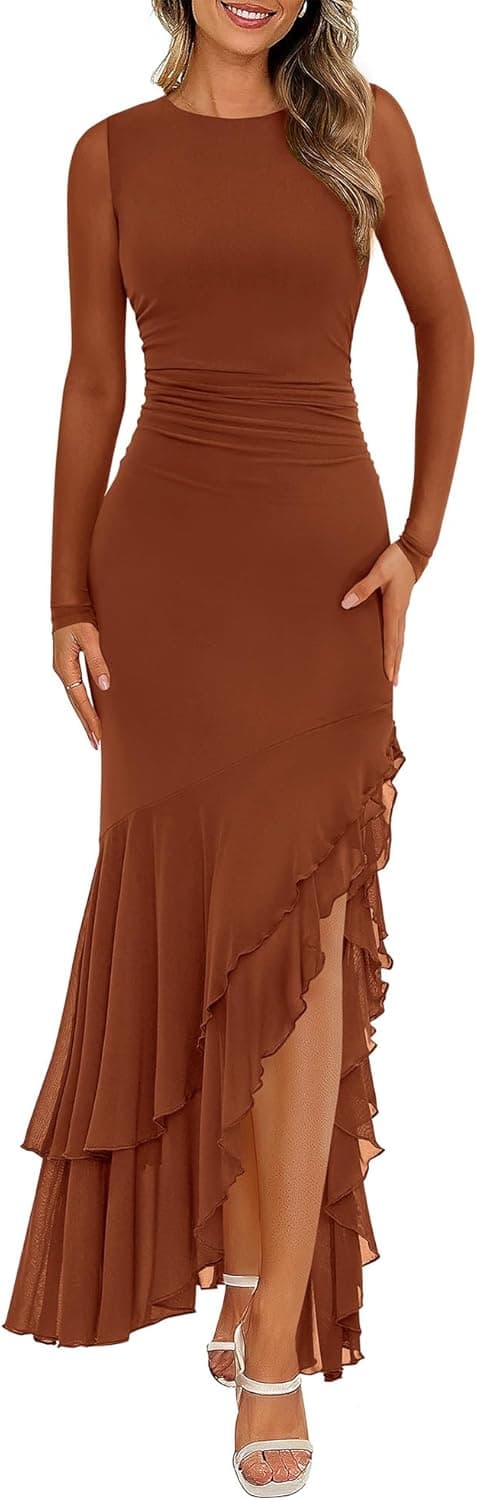 BTFBM Ruched Mermaid Long Sleeve Maxi Dress - Image 1