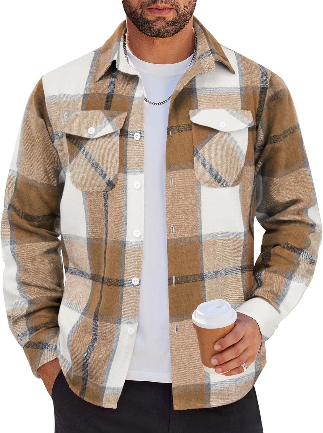 COOFANDY Plaid Flannel Shacket - Button-Up Layer Jacket - Image 1