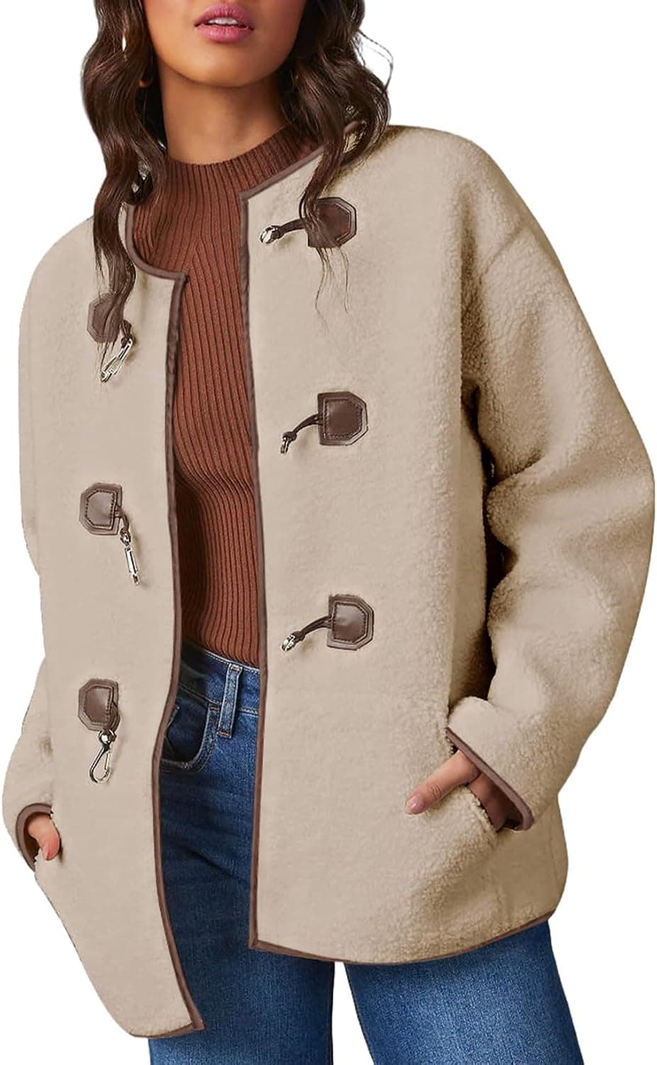 Dokotoo Oversized Sherpa Jacket - Color Block Faux Shearling Coat - Image 1