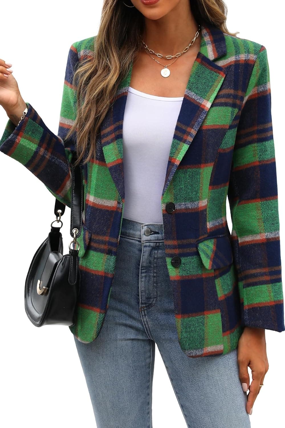 ELLEVEN Plaid Boyfriend Blazer - Classic Houndstooth Pattern - Image 1