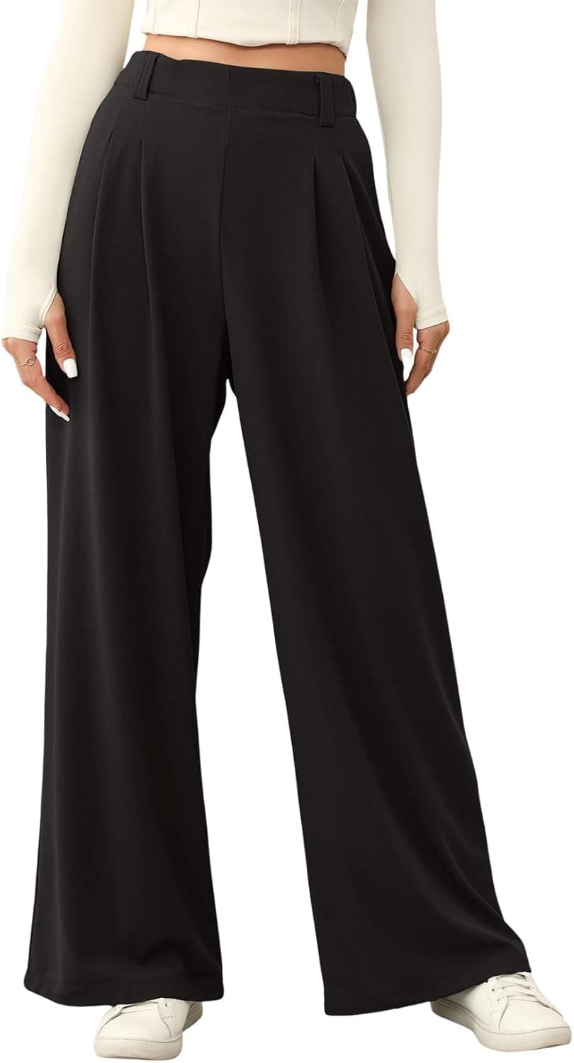 EVALESS High-Waisted Waffle Knit Wide Leg Palazzo Pants with Pockets - Image 1