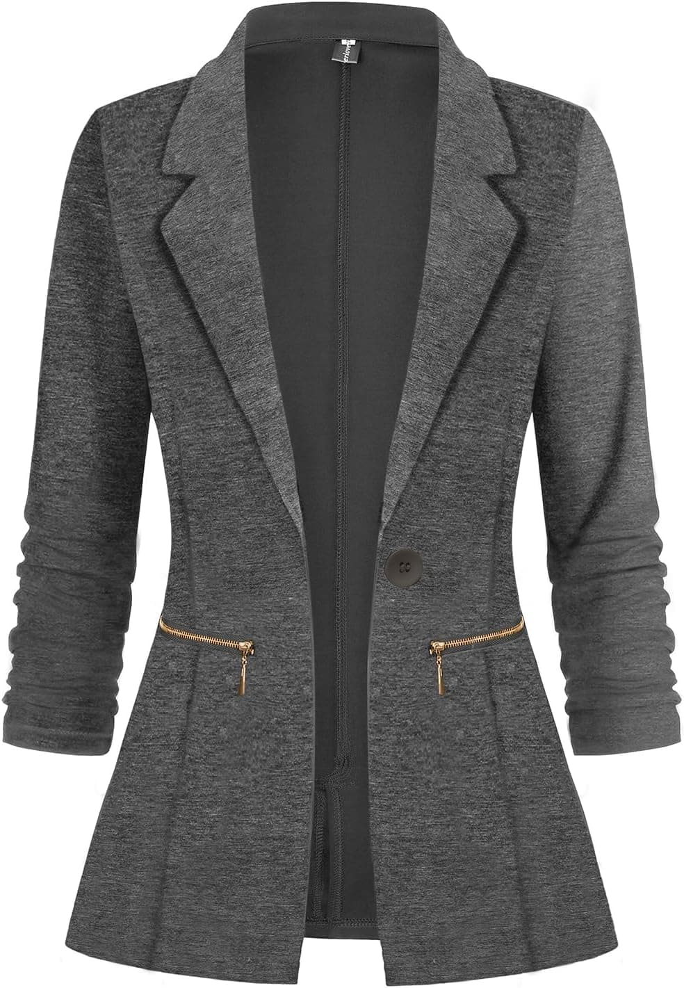 Genhoo Open Front Blazer with Zipper Pockets - Professional Style - Image 1