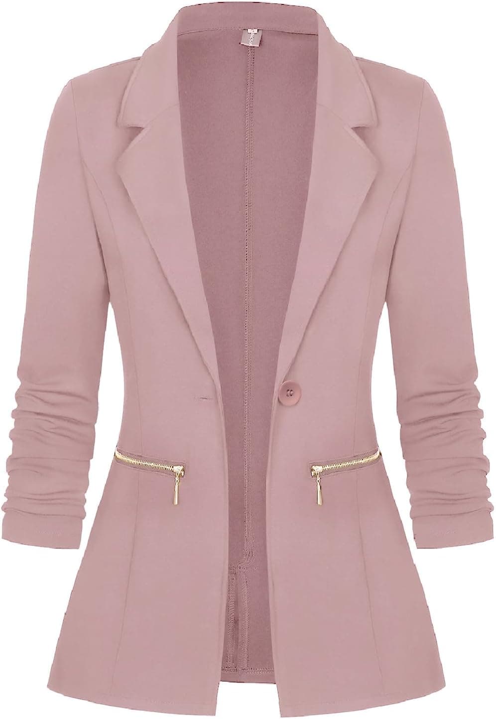 Genhoo Open Front Blazer with Zip Pockets - Pink - Image 1