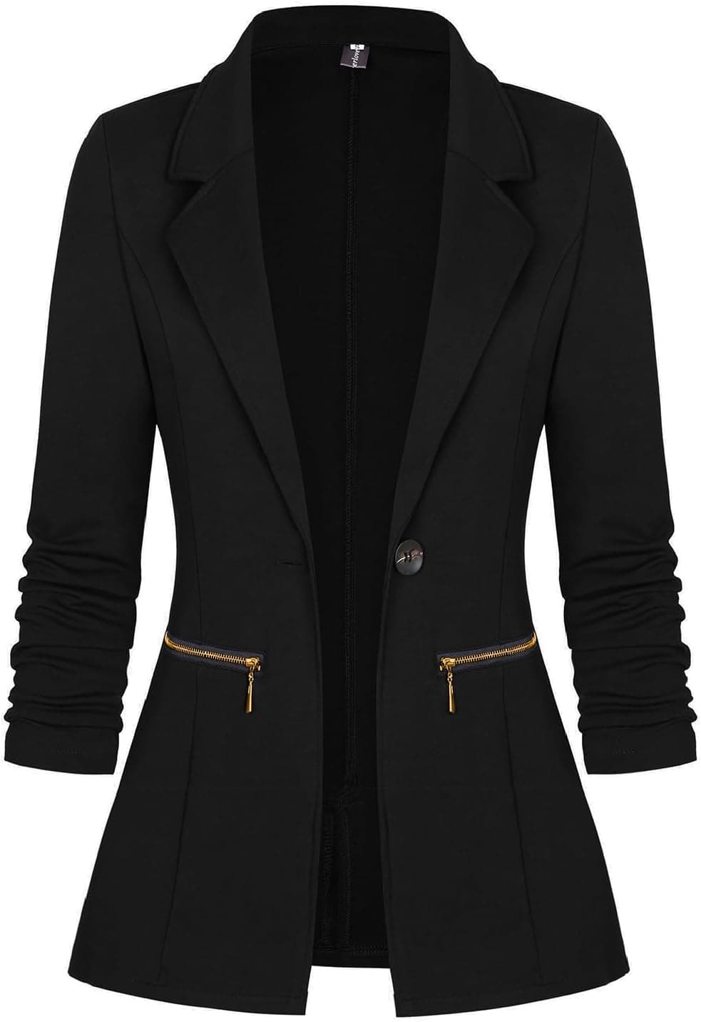 Genhoo Open Front Blazer with Zipper Pockets - Professional Style - Image 1