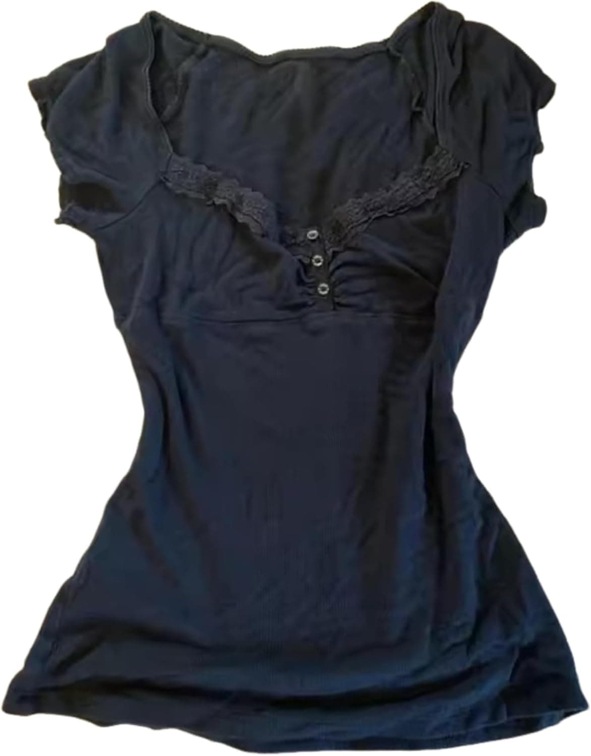 RICHTRUE Y2K Babydoll Crop Top with Lace Bow Details - Image 1