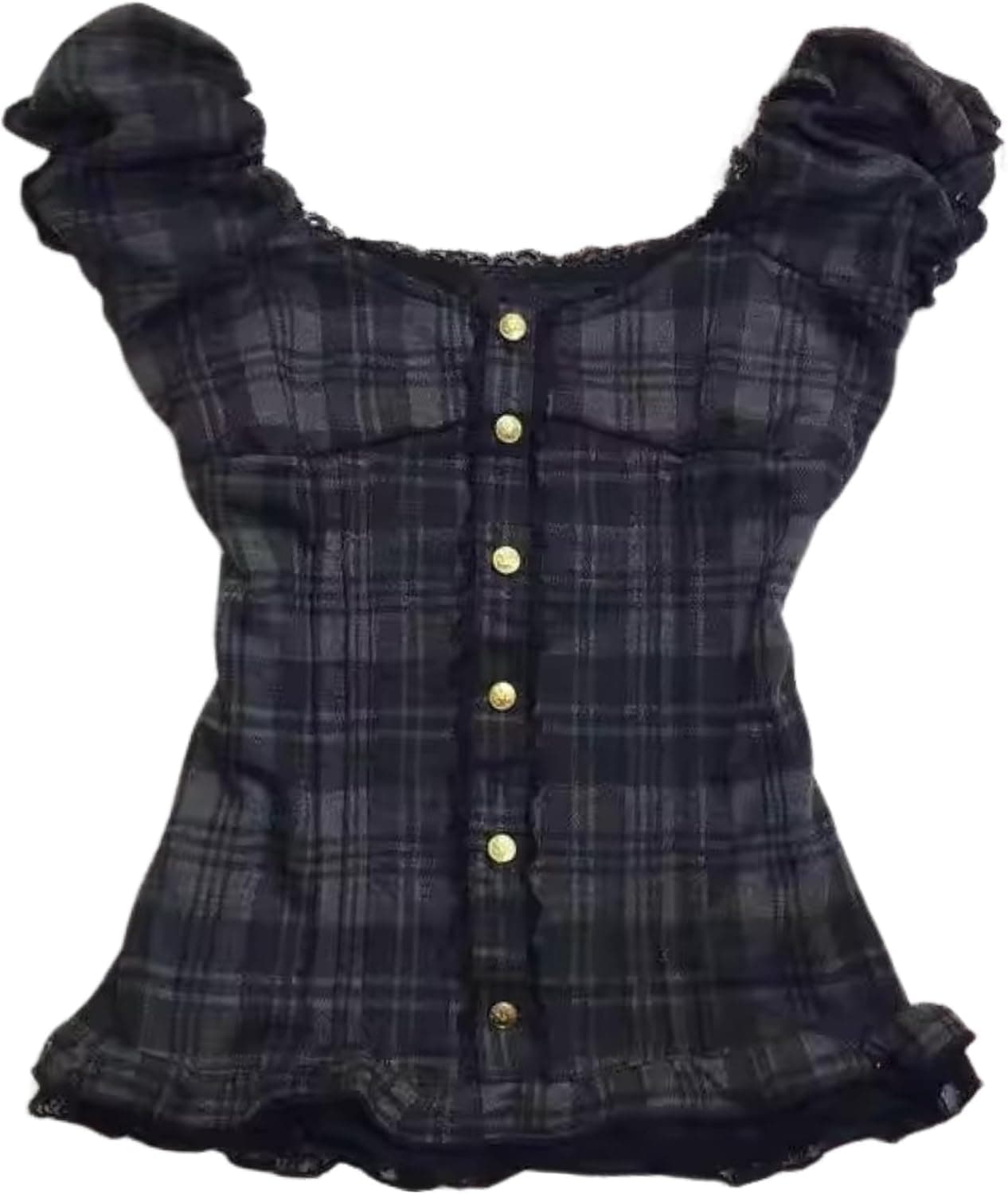 RICHTRUE Y2K Coquette Babydoll Top with Lace Bow Details - Image 1