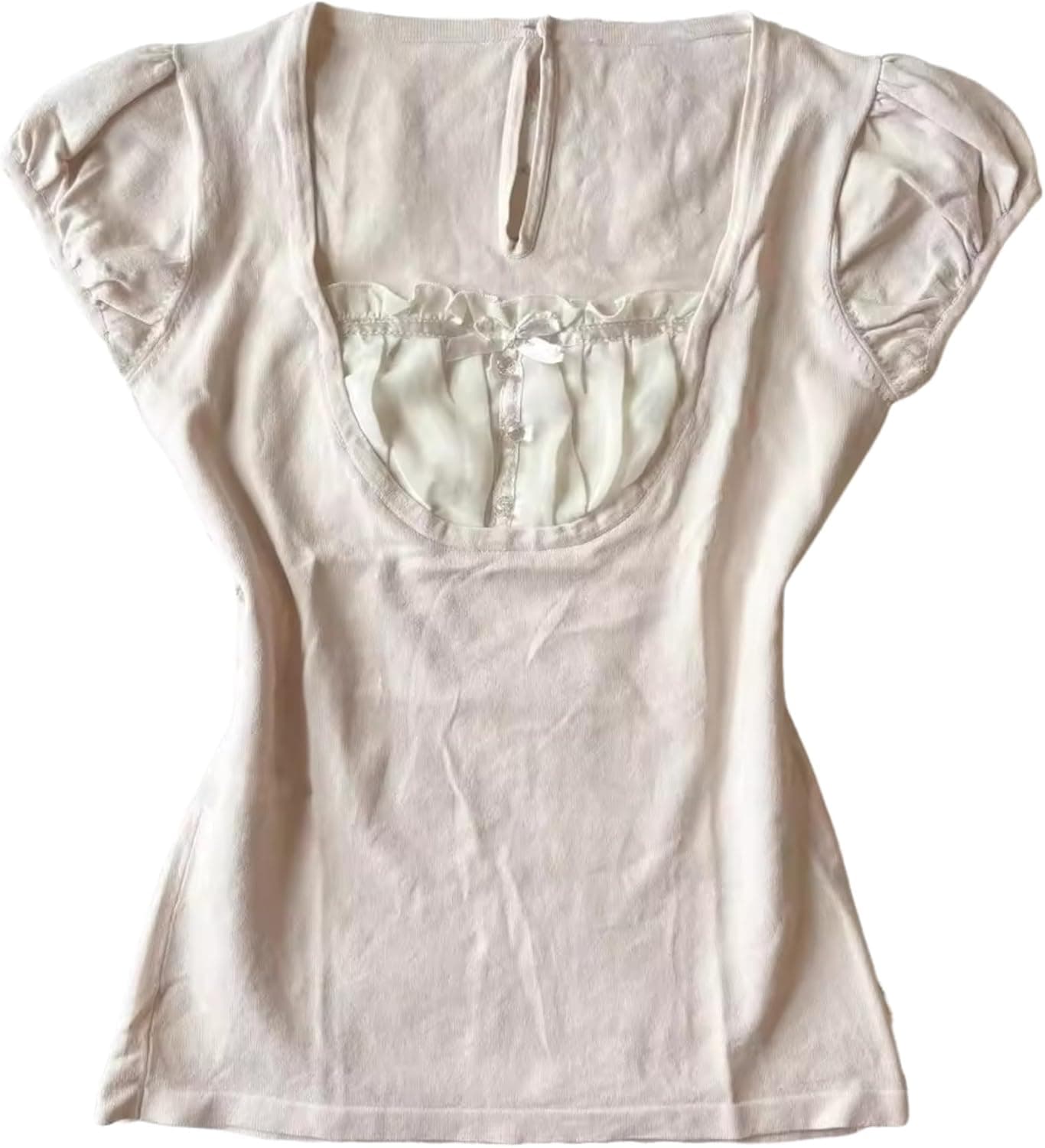 RICHTRUE Y2K Coquette Lace Bow Babydoll Crop Top - Image 1