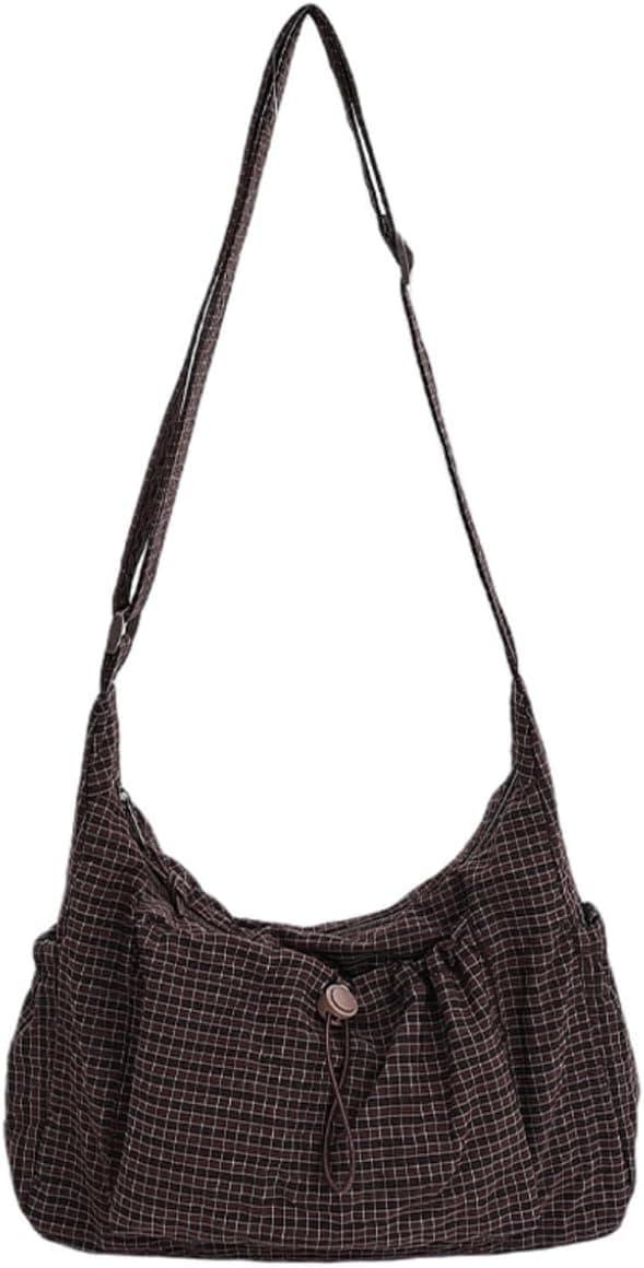 Generic Quilted Plaid Crossbody Bag - Korean Style Cotton Shoulder Bag - Image 1