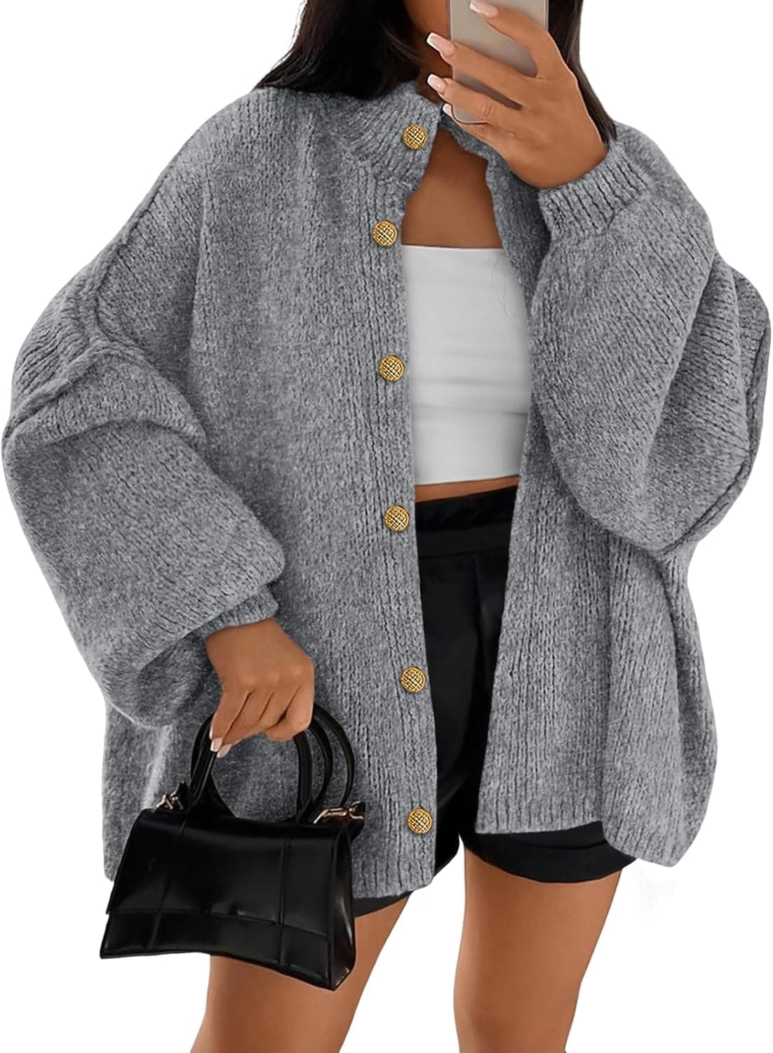 LILLUSORY Oversized Chunky Knit Button-Down Cardigan - Image 1