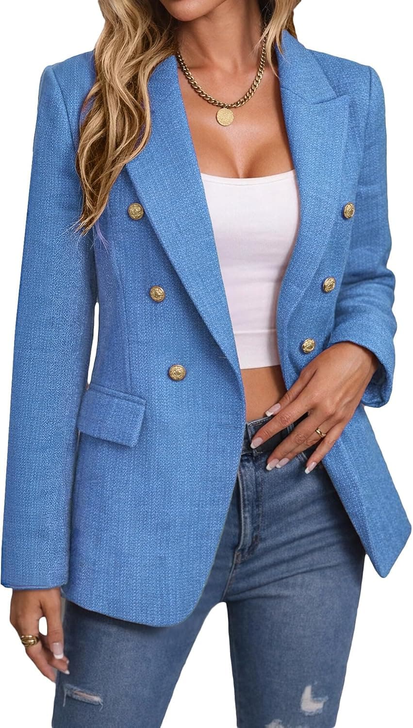 Mina Self Tweed Plaid Blazer - Lined Business Casual Jacket - Image 1