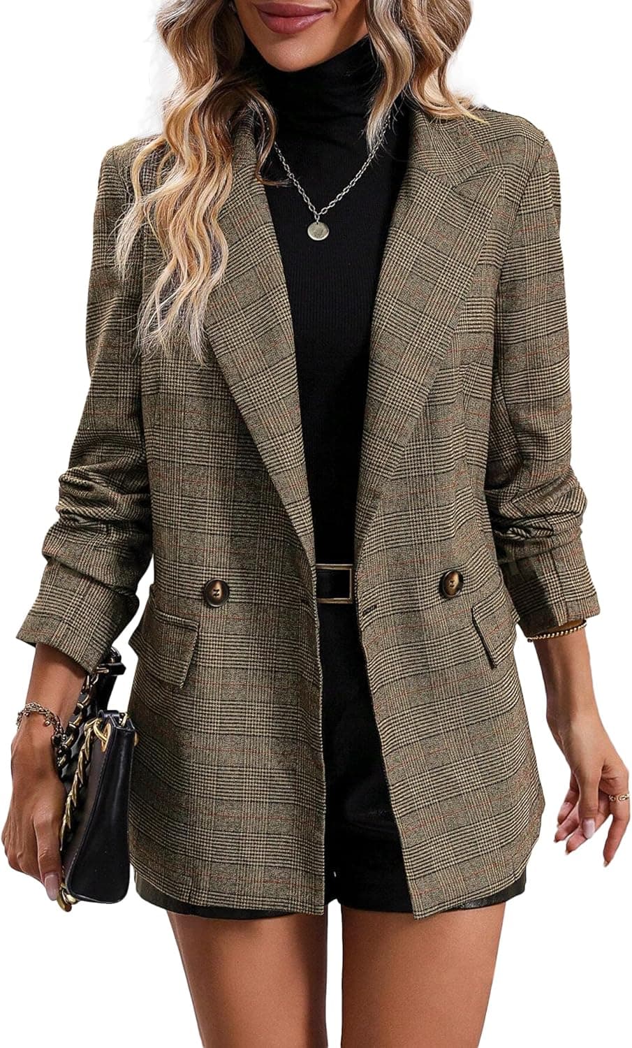 Mina Self Houndstooth Plaid Blazer - Lined Professional Jacket - Image 1
