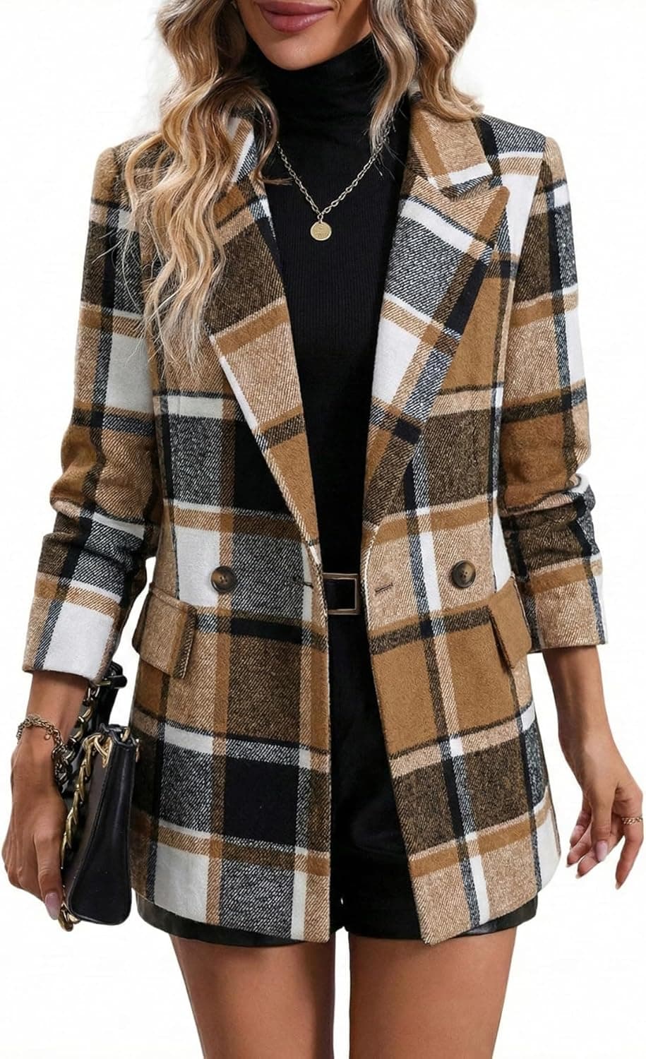 Mina Self Houndstooth Plaid Blazer - Structured Work Jacket - Image 1