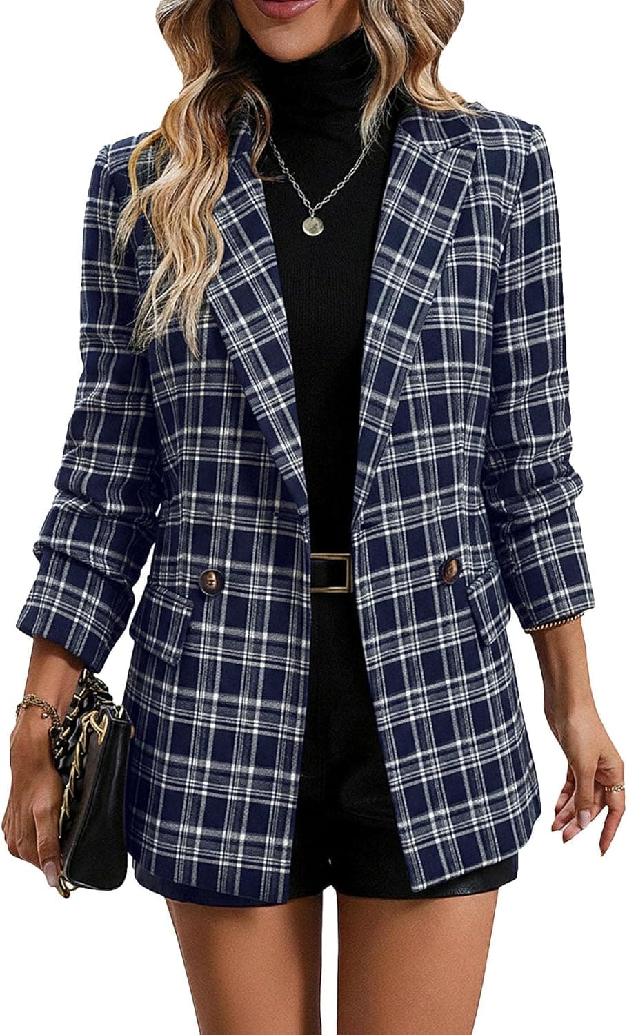 Mina Self Plaid Houndstooth Blazer - Spring Professional Jacket - Image 1