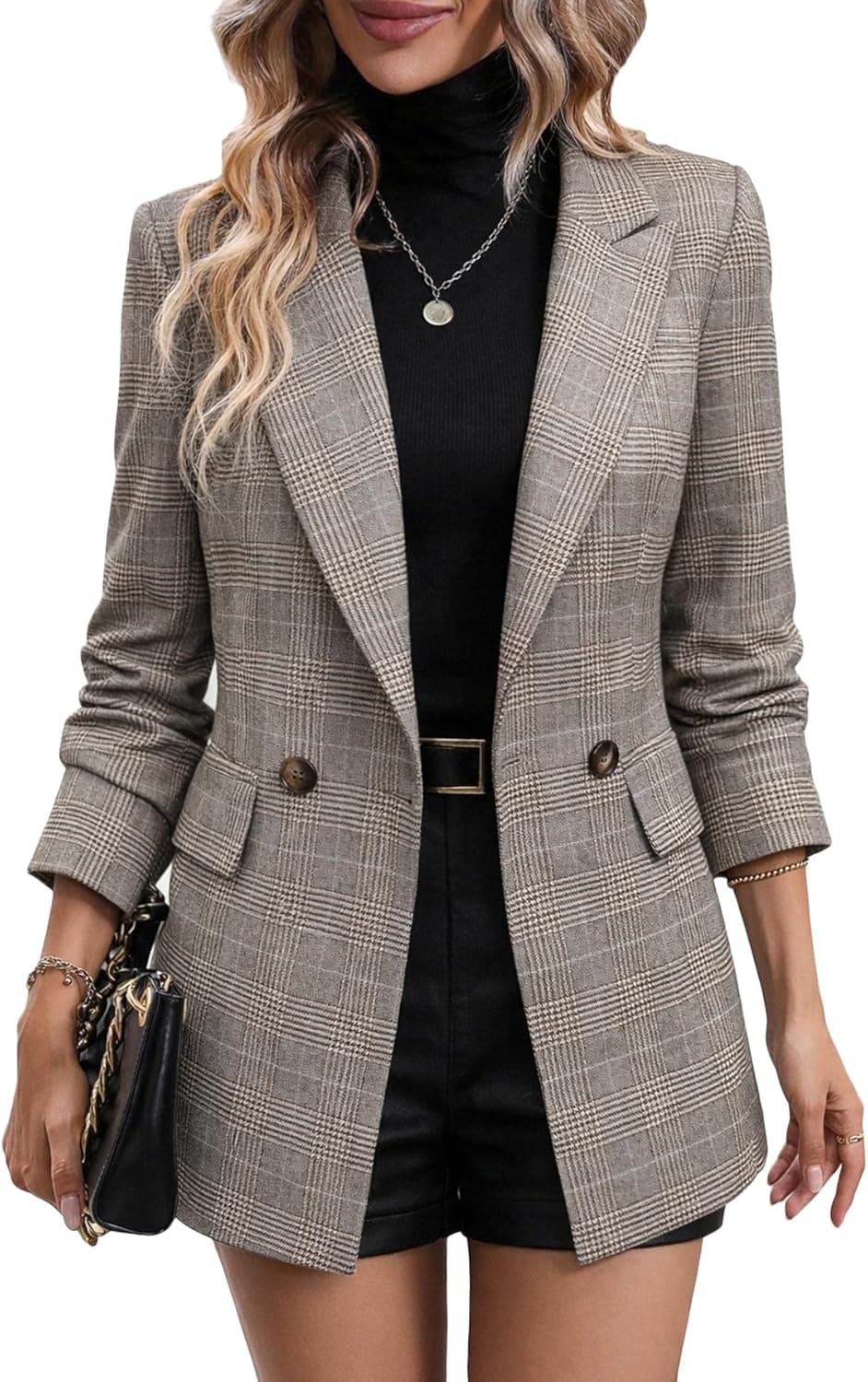 Mina Self Houndstooth Plaid Blazer - Lined Professional Jacket - Image 1
