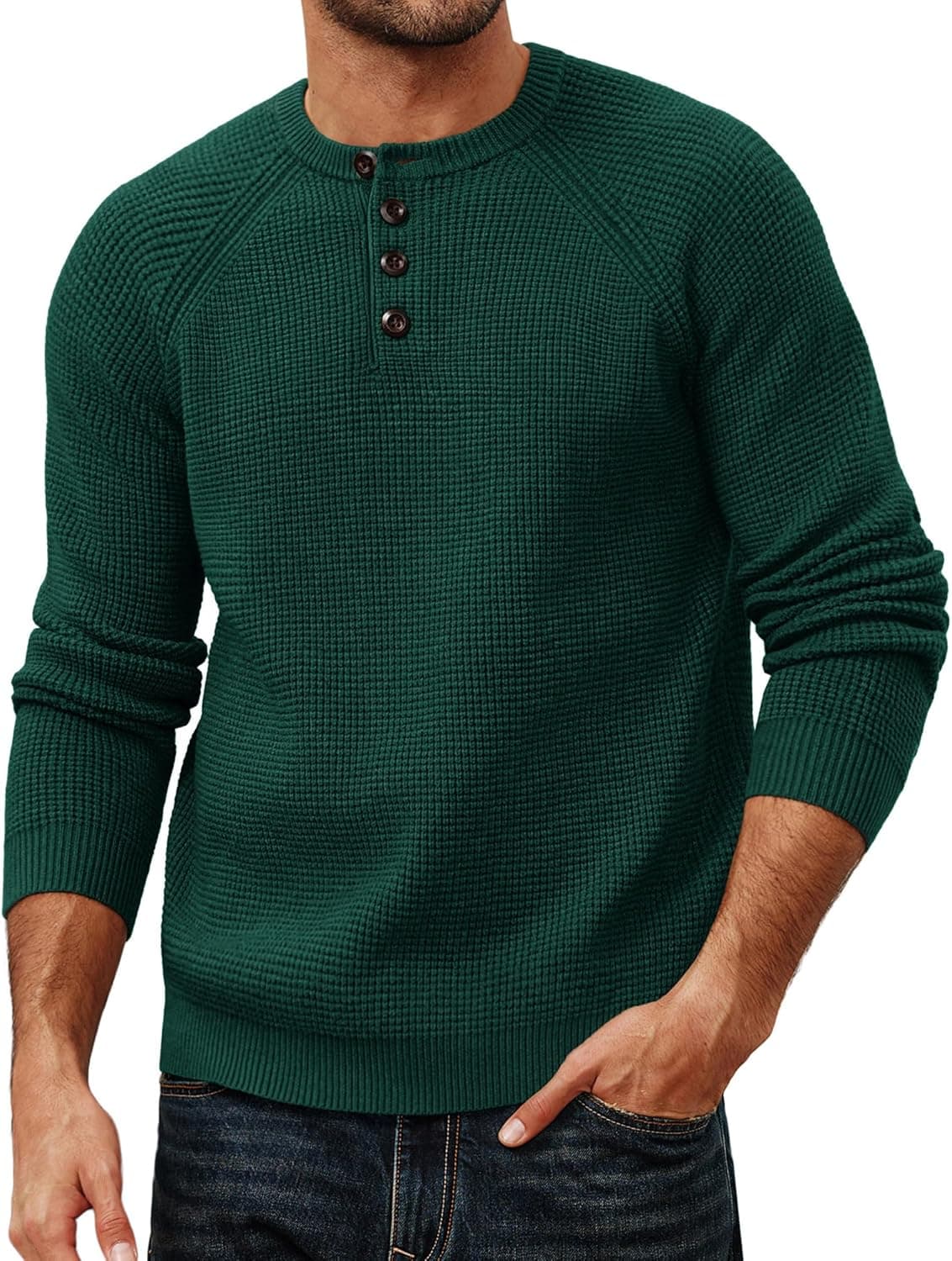 PJ PAUL JONES Textured Waffle Knit Henley Sweater - Image 1