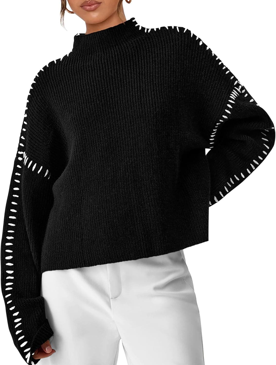 PRETTYGARDEN Mock Neck Chunky Knit Oversized Pullover Sweater - Image 1