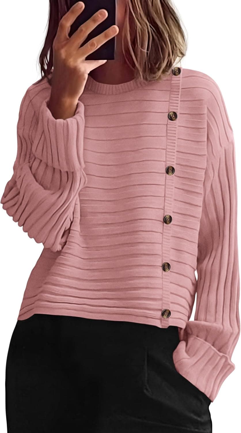 PRETTYGARDEN Relaxed Button Detail Crewneck Sweater - Image 1