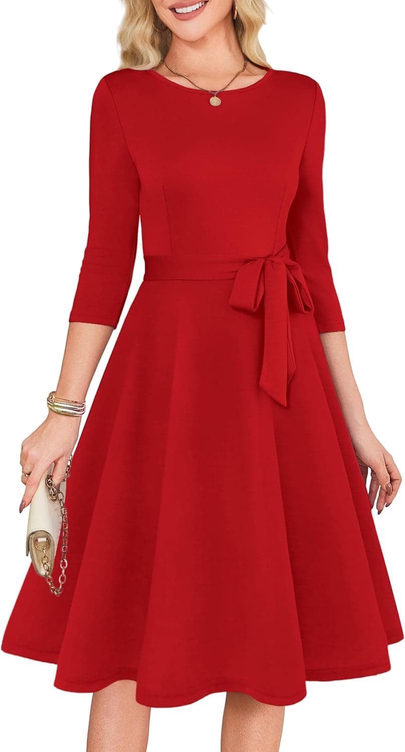 RUMIA Vintage-Inspired Midi Dress with 3/4 Sleeves - Image 1