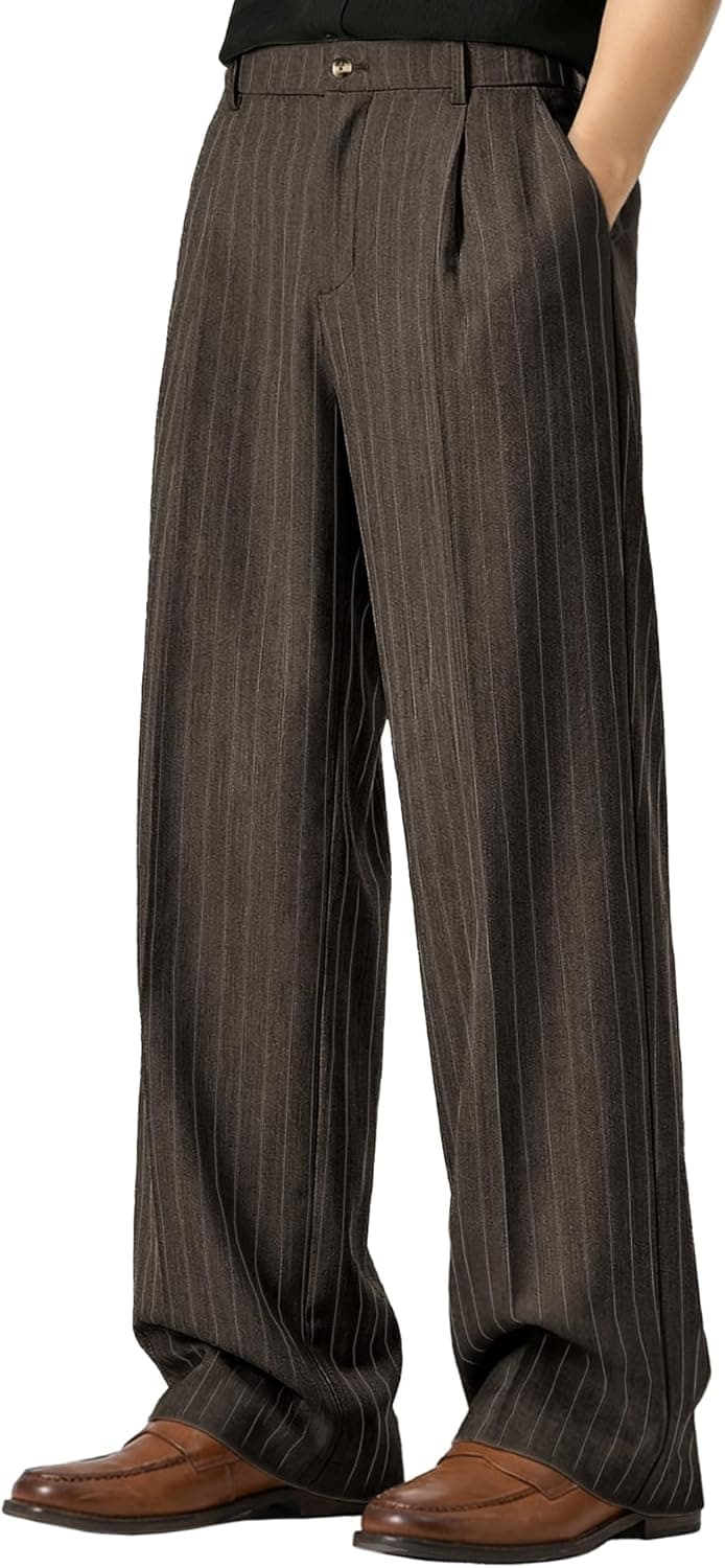 Susclude Men's Wide Leg Pinstripe Pleated Trousers - Image 1