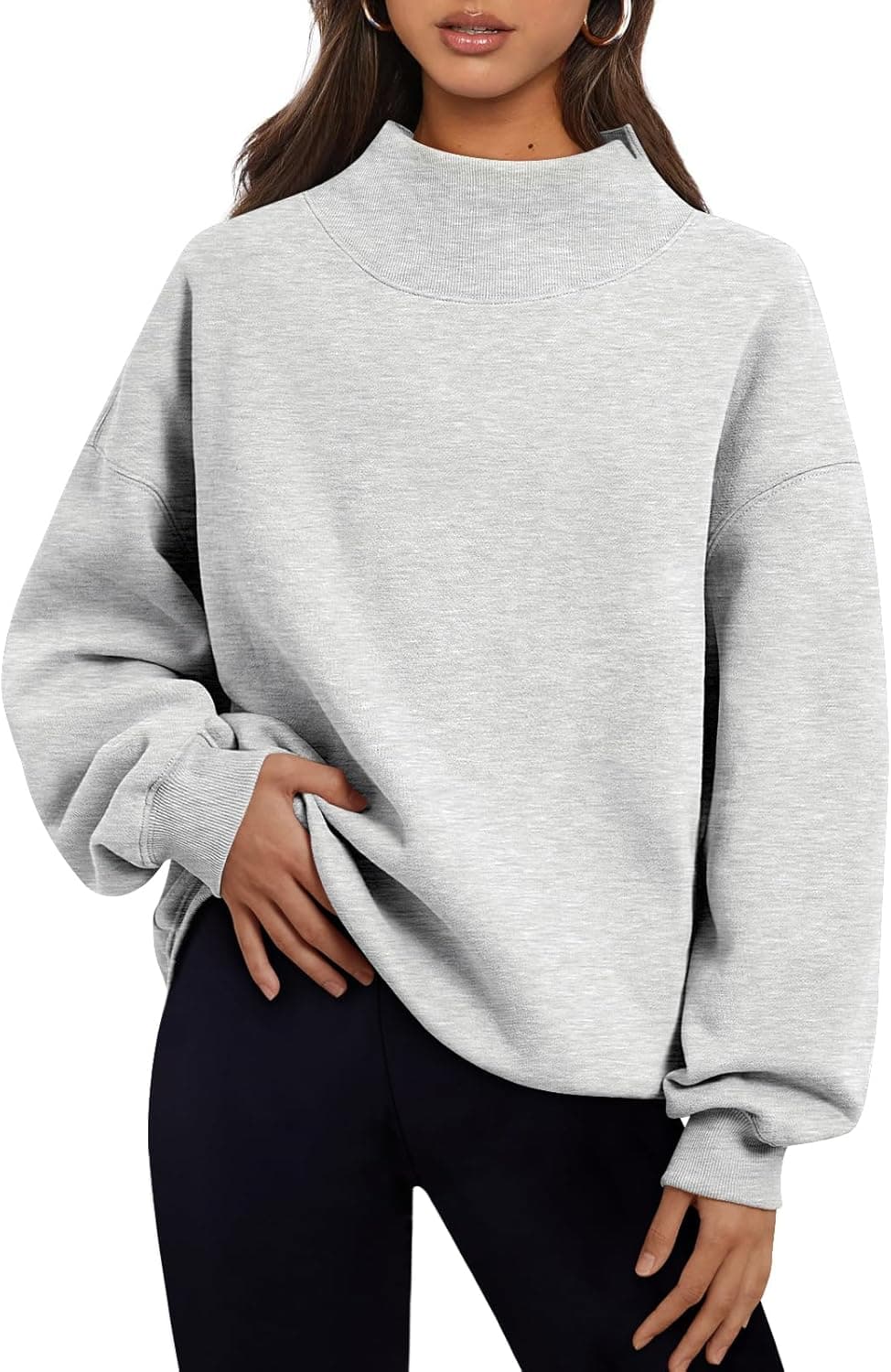 Trendy Queen Grey Turtleneck Oversized Pullover Sweatshirt - Image 1
