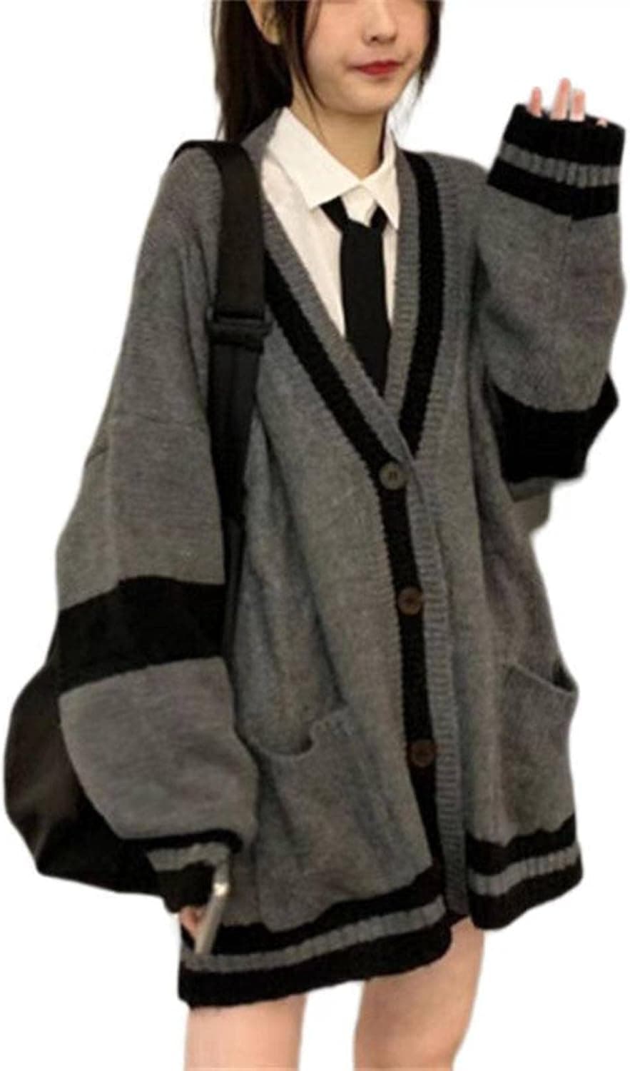 AISYBB Oversized Button-Front Cardigan in Charcoal - Image 1