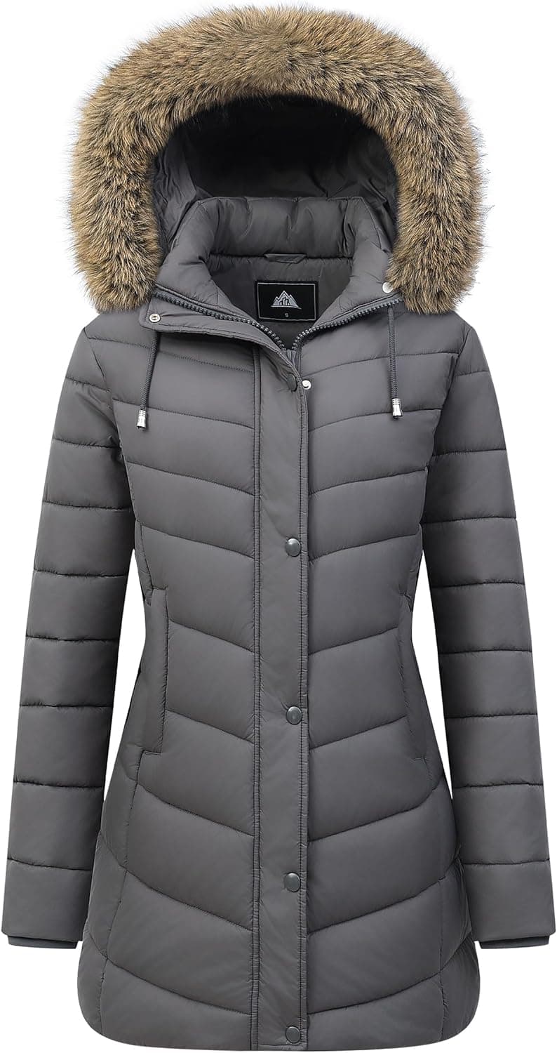 Pufflady Long Hooded Puffer Coat - Fleece Lined Winter Parka - Image 1