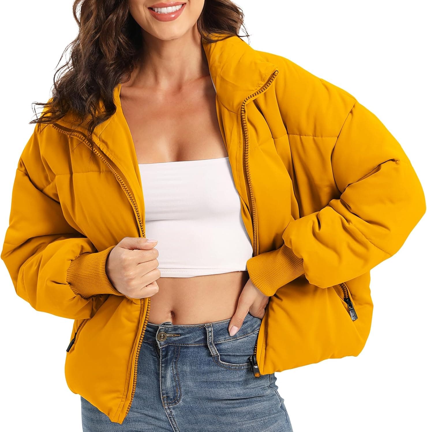 PABOPKOBI Quilted Puffer Jacket - Cropped Lightweight Winter Coat - Image 1