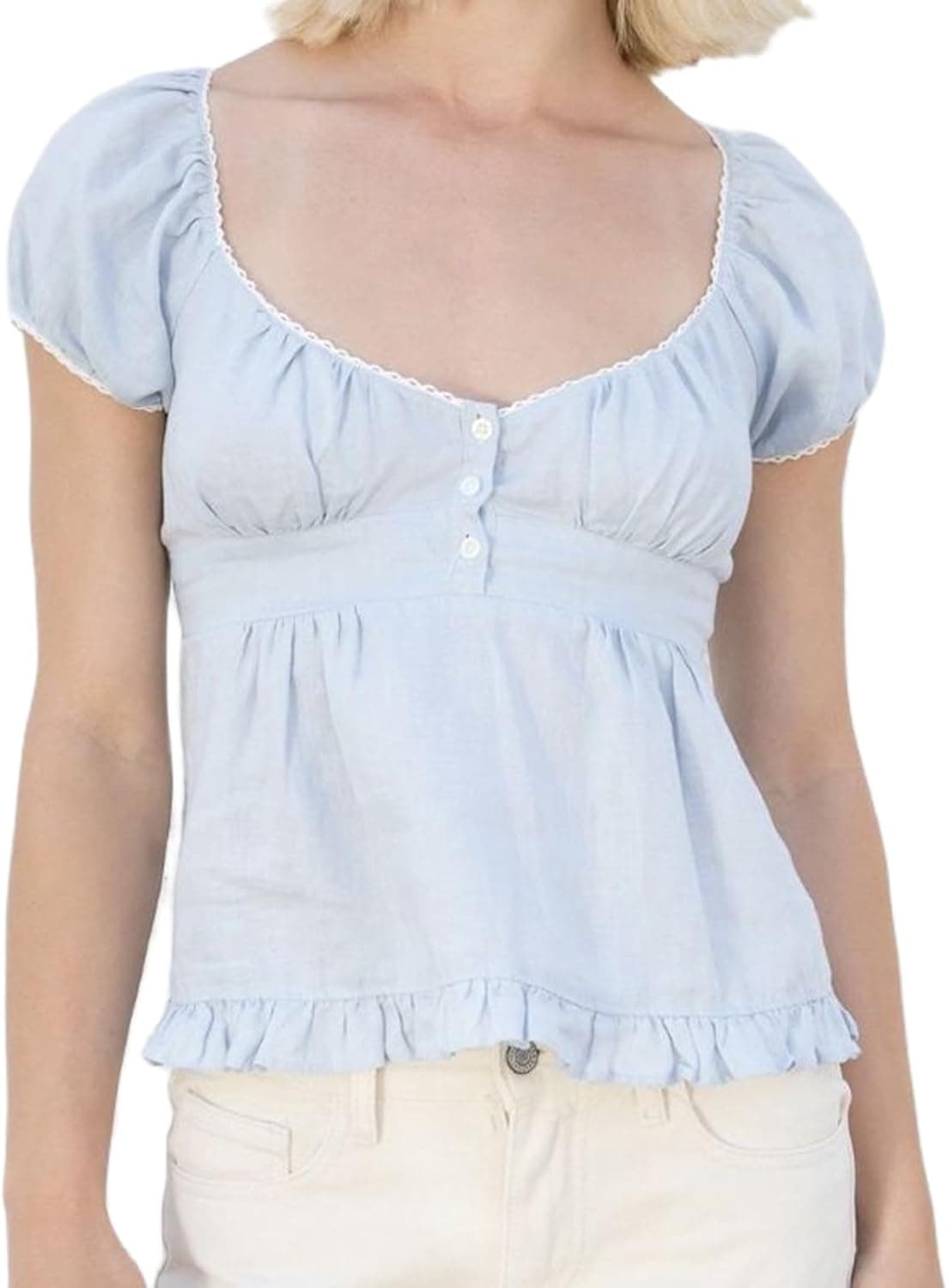 DSORVICD Y2K Gingham Lace Trim Scoop Neck Top - Image 1