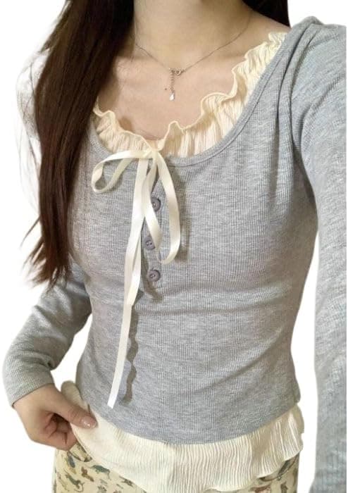 Tooe Fairycore Lace Bow Crop Top - Y2K Coquette Style - Image 1