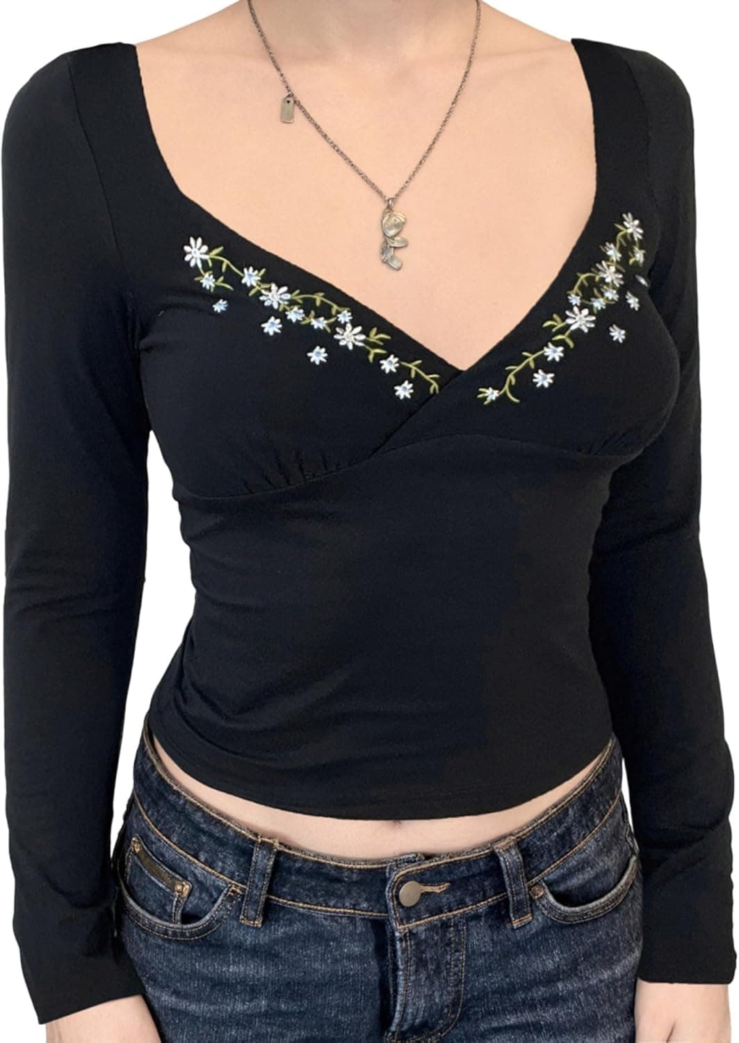 GGOOB Fairy Grunge V-Neck Floral Long Sleeve Top - Image 1